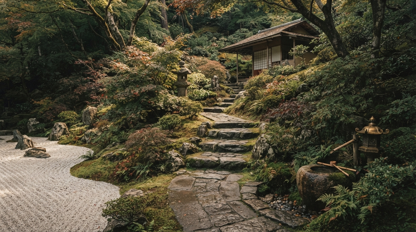 Editorial illustration for Hill, Stone, and Path: Understanding Japan's Three Traditional Garden Styles