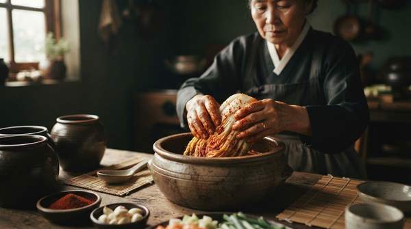 Editorial illustration for How Centuries of Korean Tradition Engineered a Safe, Sour, Living Food: The History and Science of Kimchi Fermentation